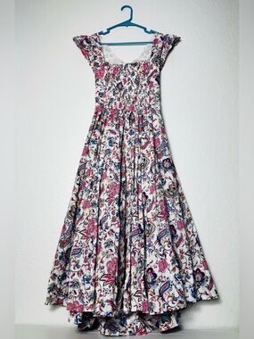 Caroline Constas Floral Midi Dress Emerson Cut Out Tie Smocked Lined Multi